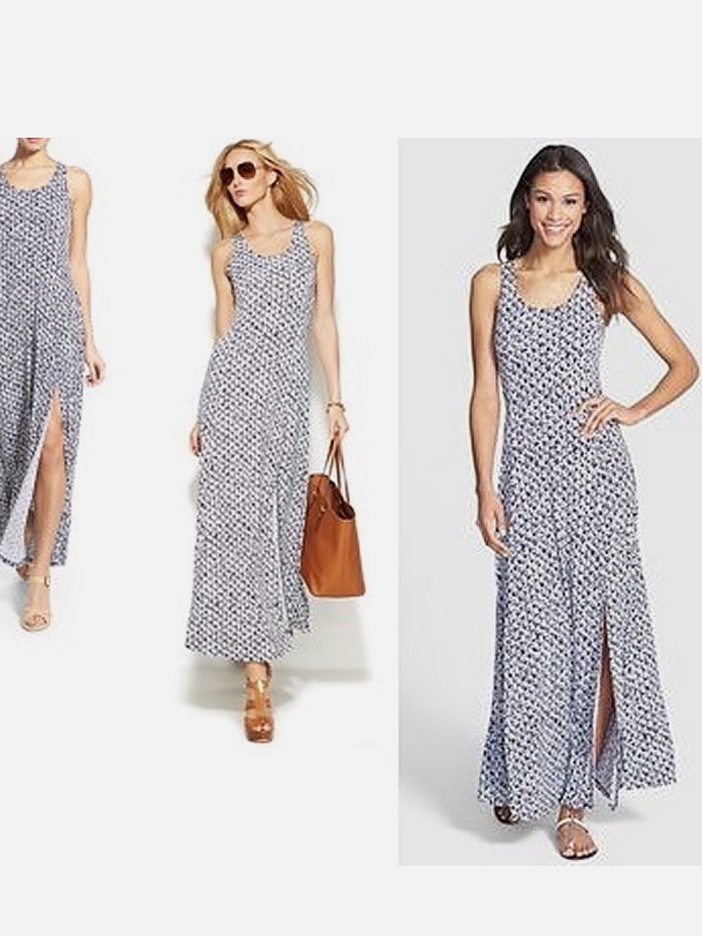 Michael Kors Blue Print Tank Maxi Dress with Side Slit